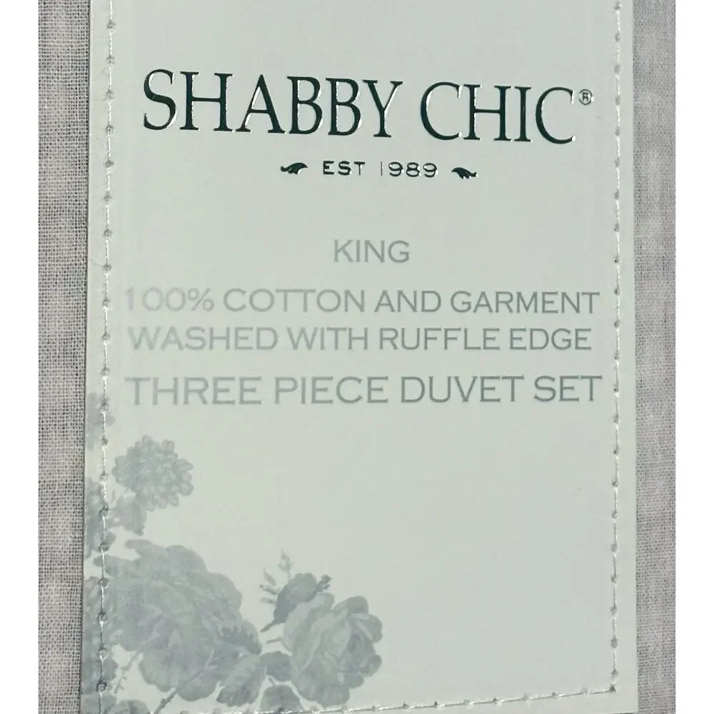 Shabby Chic All Cotton Woven King Size Duvet Cover Set Pink Ruffle Garment Wash - Picture 7 of 10